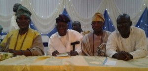 L-R: Aare Lekan Alabi, Dr Omololu Olunloyo(former Oyo State Governor), Chief Niyi Adegbenro and Dimeji Kayode-Adedeji @ the 100 years posthumous birthday of Penkelemesi held at Civic Centre, Agodi, Ibadan, Oyo State.