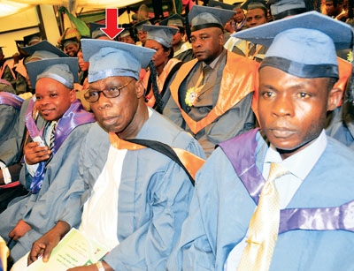 Obasanjo at his convocation as Theology graduate of NOUN.