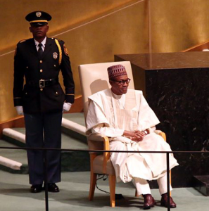 *President Buhari before his speech at the UN 70th session in New York.