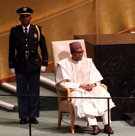 President Buhari before his speech at the UN 70th session in New York.