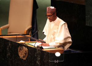 *President Buhari delivering his speech at the UN session.