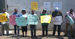 Protesting ThisDay journalists when they down tools last July over non-payment of salaries.