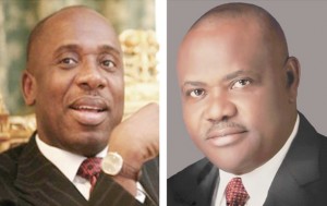 *Rivers State ex-Governor, Rotimi-Amaechi (left)and Governor Nyesom Wike...In bitter rivalry over 