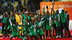 *Jubilant Golden Eaglet players after their victory of the U-17 World Cup.