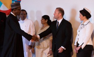 *President Buhari being welcomed by Prime Minister of Malta Dr Joseph Muscat and his wife, and others to the meeting.