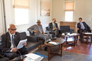 *President Buhari (middle) with other leaders at one of their meetings in Malta.