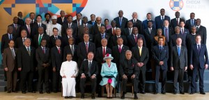 *President Buhari (standing first right on second row) with Qeen Elizabeth and other heads of governments at the meeting of CHOGM in Malta.