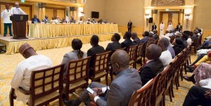 *Buhari addressing Nigerians in Abu Dhabi.