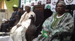 *Oba Alake Gbadebo (middle) with Raji (on his left) and Ogunranti.