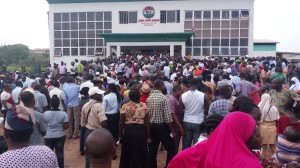 *Aggrieved workers at the NLC secretariat.