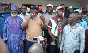 *Ogun workers union leaders protesting in Abeokuta.