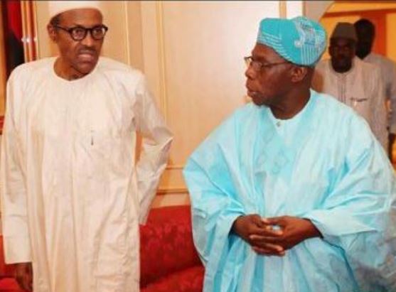 Obasanjo (right) discussing with Buhari when he visited Aso Rock.