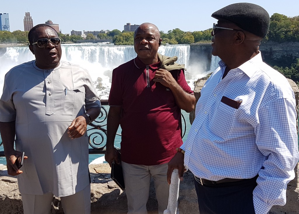 From left are Chief Kufile, SSG Barrister Taiwo Adeoluwa and Oba Gbadebo enjoying the Niagara Falls.