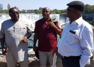 *From left are Chief Kufile, SSG Barrister Taiwo Adeoluwa and Oba Gbadebo enjoying the Niagara Falls.