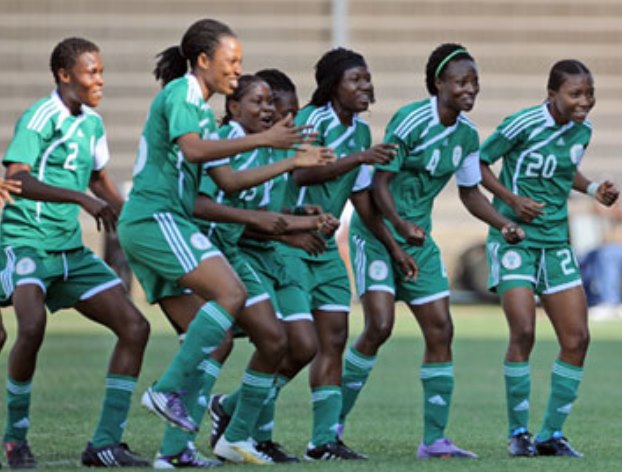 Super Falcons players in joyous mood.