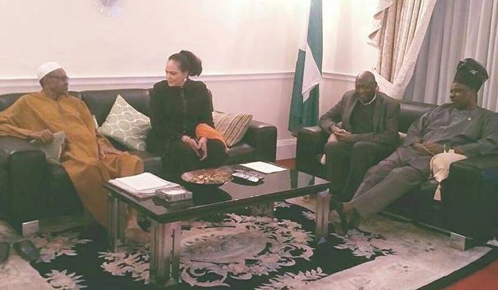 Buhari with his guests, who included Amosun, in London.