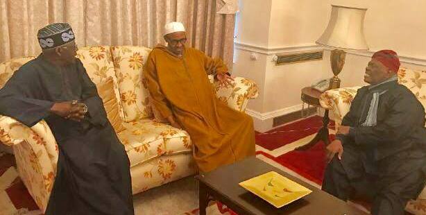 Buhari receiving Tinubu and Akande.