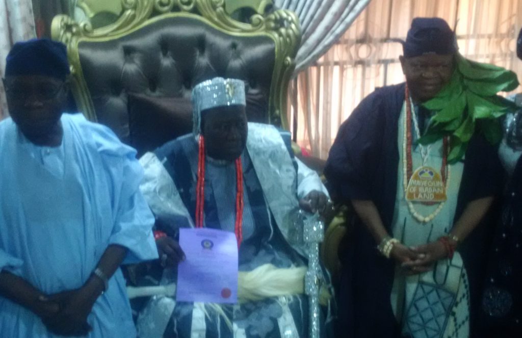 From left are Obasanjo, Olubadan and Olakojo.