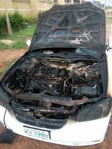 Folarin’s burnt car.