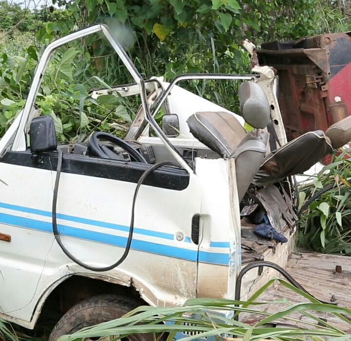 The damaged bus.