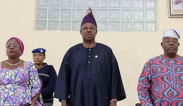 Amosun (middle) with his Deputy, Mrs. Yetunde Onanuga and Ojuko at the meeting.