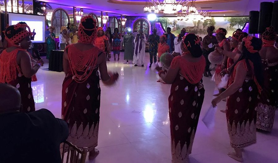 Bini women entertaining guests with their cultural dance.