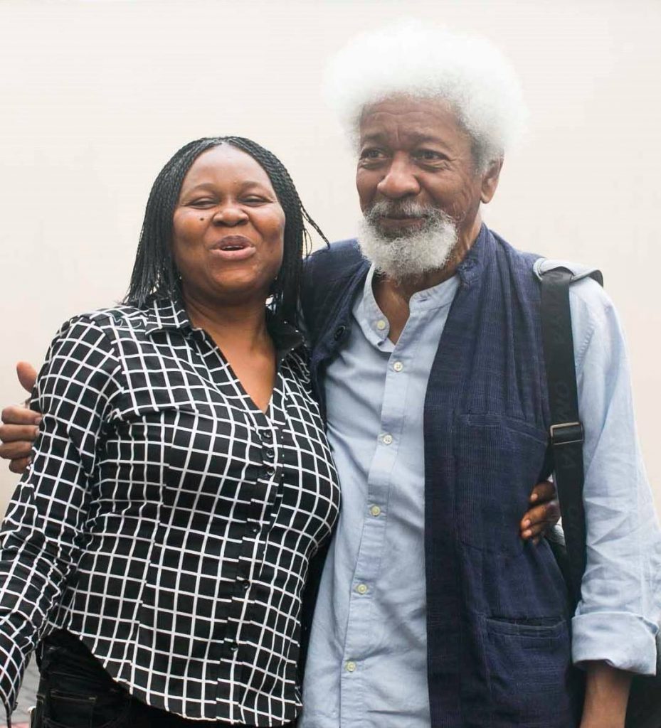 Prof. Soyinka (right) in a warm embrace with Okei-Odumakin during the visit.