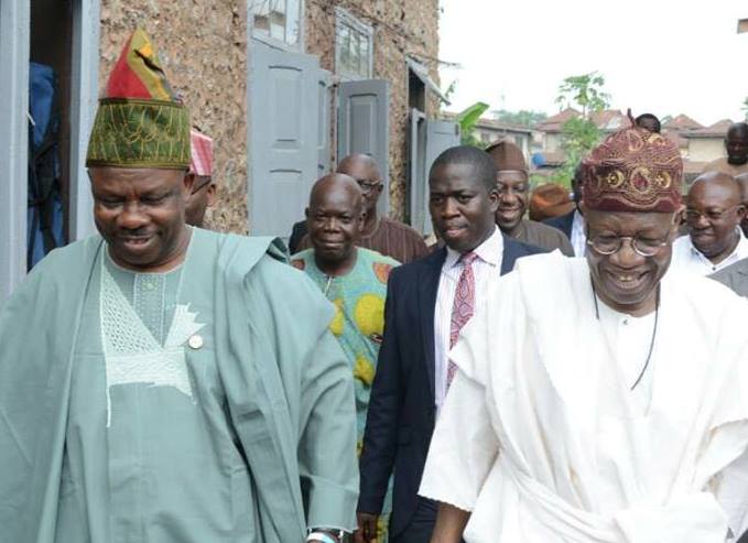 Amosun (left) with Mohammed and others during the visit to the Ransome-Kuti home.