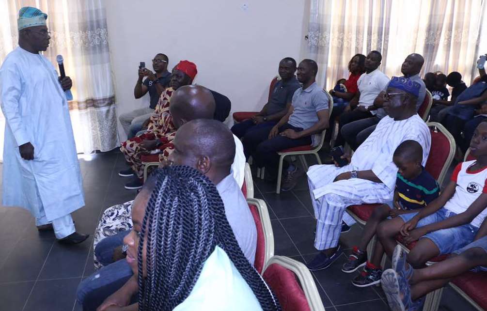 Obasanjo addressing the NLNG workers at the retreat.